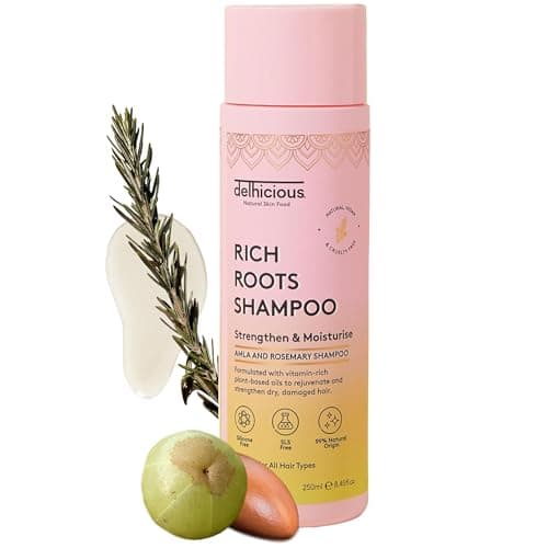 Image of Delhicious Amla Oil & Rosemary Oil Shampoo for Hair Growth - Rich Roots Vegan Shampoo for Thinning Hair, Damaged Hair - Dry Scalp Treatment with Argan Oil - Natural, Ayurveda Hair Treatment - 250ml