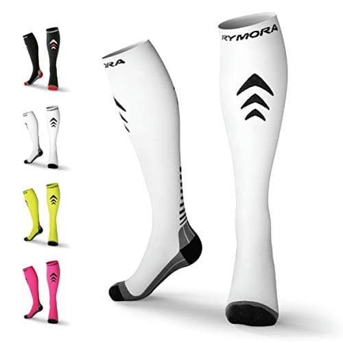 Image of Rymora Compression Socks for Men and Women - for Running, Sports, Work & More (One Pair) (Cushioned) (White) (Medium: UK 7-10 / EU 40-44) [M]
