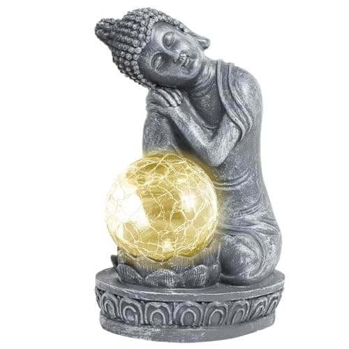 Image of Lightware Solar Buddha Garden Light - 20cm Outdoor Statue with Soft White LED Glow - Weatherproof Garden Ornament for Patio, Decking & Balcony - Solar Powered Decorative Buddha Statue - Grey, 20cm