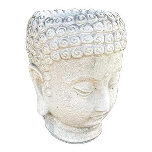 Image of Darthome Stone Buddha Head Planter Round Thai Monk Head Decor Plant Flower Pot Ornament 23cm