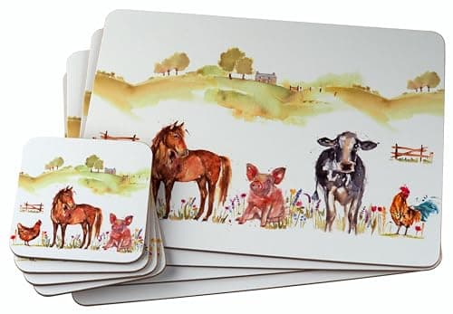 Image of Hardback Placemats & Coasters - The Farmyard - Farm Animals - Set of 4