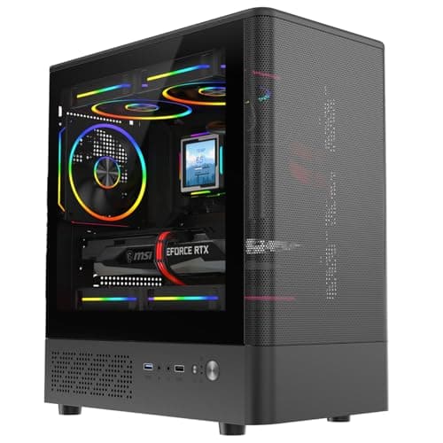 Image of CiT F3 Mesh mATX Gaming PC Case - Airflow Gaming Chassis with Tempered Glass Side Panel - 3x 120mm ARGB Fans Included - Daisy Chain Lighting - USB 3.0 + USB 2.0-240mm AIO Support | Black