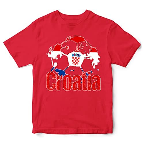 Image of Croatia Football Flag Kids T Shirt, Croatia Soccer Gifts for Boys and Girls, Croatia Football Supporters Tee 2022, 7-8 Years, Red