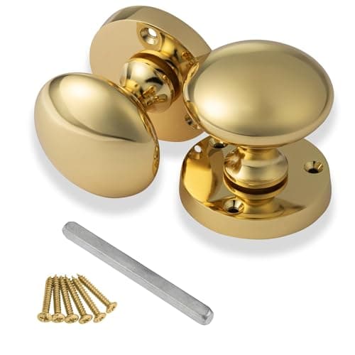 Image of XFORT Mortice Door Knobs in Polished Brass | Mushroom Style Internal Door Knobs for Wooden Doors | Round Victorian Doorknobs