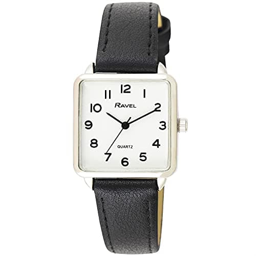 Image of Ravel Women's Classic Square Everyday Watch with Clear Numbers - Black/Silver Tone