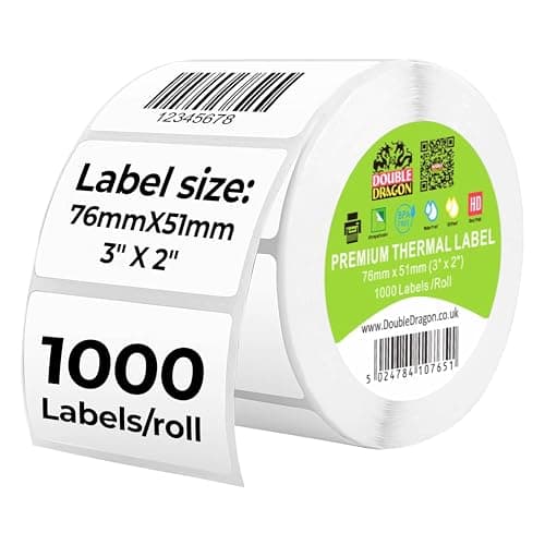Image of Double Dragon, 1,000 Direct Thermal Labels, 76mm x 51mm (3" x 2"), Premium Coated, Self-Adhesive, for Zebra, MUNBYN Printers [1 Roll - 1000 Label]