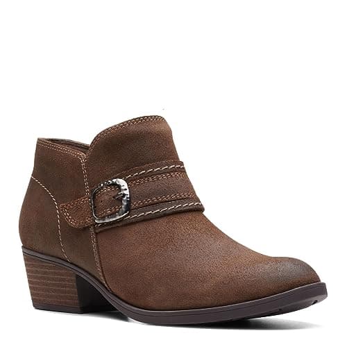 Image of Clarks Women's Charlten Bay Ankle Boot, Dark Tan Suede, 5.5