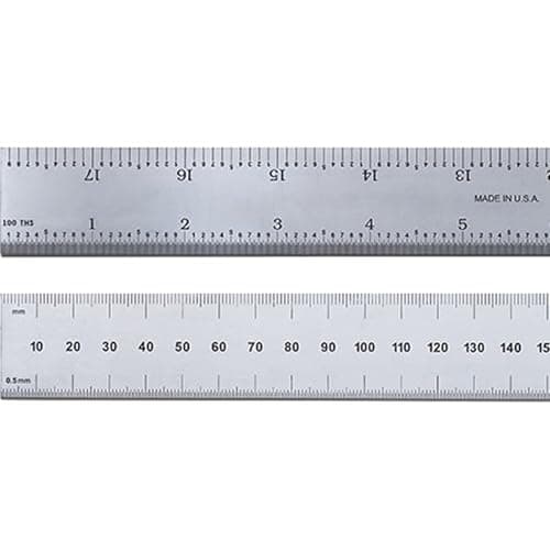 Image of PEC Tools Satin Chrome Carbon Steel 6" Rigid Machinist Rule, 1/10", 1/100", 0.5mm, 1mm Markings, Made in PEC