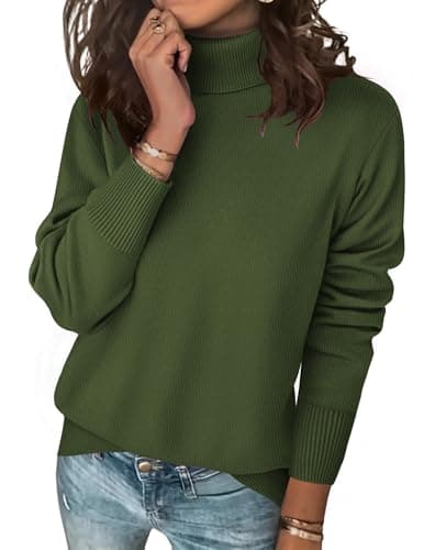Image of Zeagoo Womens Jumpers Plain Ribbed Turtle Roll Neck Tunic Top Long Sleeve Sweatshirt Ladies Winter Clothes Pullover Sweaters ArmyGreen XXL