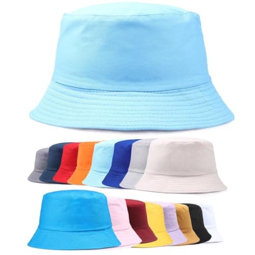 Image of Van Der Linn Adults Cotton Bucket Hat Fishing Fisher Beach Festival Sun Creative (Light Blue)