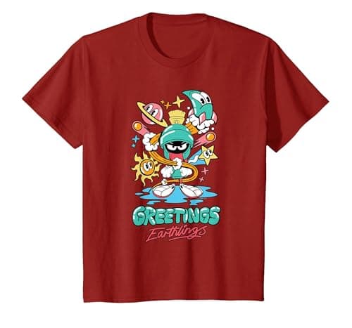 Image of Looney Tunes Marvin Martian Greetings T-Shirt, Youth, Cranberry Red, Small