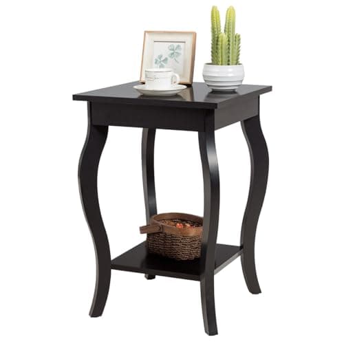 Image of Multigot 2-Tier End Table, Wooden Sofa Side Table with Storage Shelf, Modern Coffee Tea Table Narrow Accent Nightstand for Living Room Bedroom Office (Coffee)