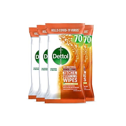 Image of Dettol Power and Pure Kitchen 70 Wipes (Pack of 4)