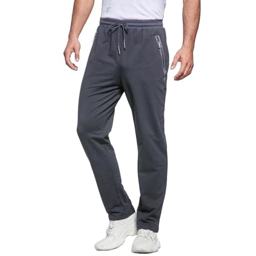 Image of ZOXOZ Mens Tracksuit Bottoms Open Hem Trousers Mens Joggers Slim Fit Cotton Jogging Bottoms Elasticated Waist Zip Pockets Dark Grey2 M