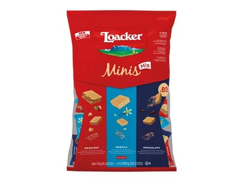 Image of Loacker Minis Crispy Waffers Hazelnut Vanilla Biscuits 800g, Chocolate, 1 count