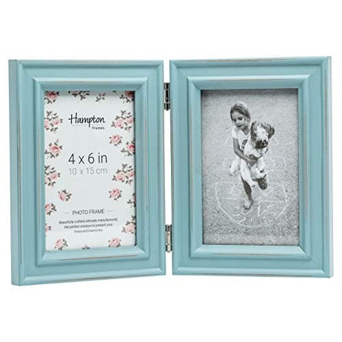 Image of Hampton Frames PALOMA Hinged Double - 4x6 (10x15cm) Light Blue Picture Photo Frame Glass PAL301904B