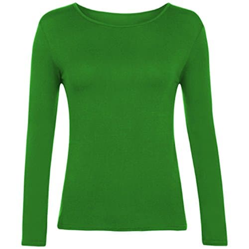 Image of Ladies Women Basic Long Sleeve Plain Round Neck Ladies Stretch Plus Size Top T Shirt (Jade Green, UK M/L)
