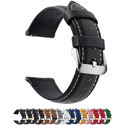Image of Fullmosa Watch Strap, Genuine Leather Watch Straps with Stainless Metal Clasp, Quick Release Replacement Bands, 14mm 16mm 18mm 19mm 20mm 22mm 24mm, Black
