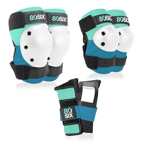 Image of 80Six Multi-Sport Pad Set-Knee Pads, Wristguards, Elbow Pads, Full Protective Gear for Kids, for BMX, Cycling, Inline Skating, Skate, Roller Skates, Skateboard Accessories (Surf Green Teal, Ages 14+)