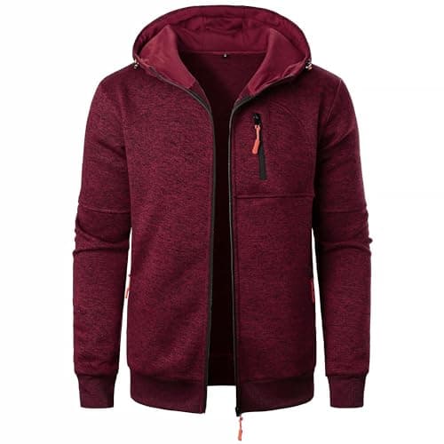 Image of Sprifloral Mens Hoodies Fleece Sweatshirts Zip up Long Sleeve Jacket Zipper Hooded Top Red XXL