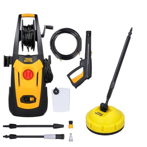 Image of TOUGH MASTER Pressure Washer 140 Bar 1800W Flow Rate 420 L/H, Turbo Nozzle Auto Stop System 6M Hose High Compact Portable Jet Washer For Car Patio Garden Furniture (With Patio Brush)