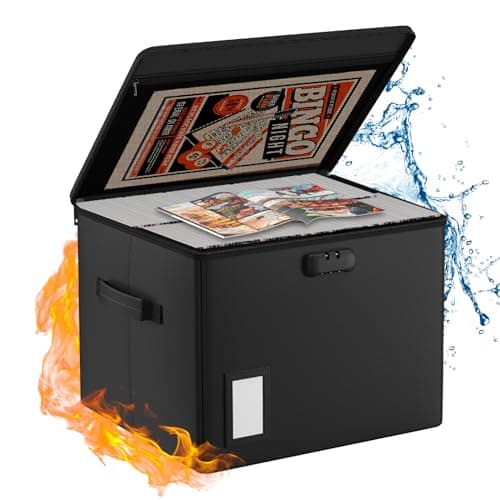 Image of Fireproof Document Box Comic Book Storage Box,39.5 x 38 x 29cm Book Box Large Collapsible Comic Box Oganiser Box with Lock Holds160-180 Comics Heavy Duty Bin Container for Magazines and Comic Books