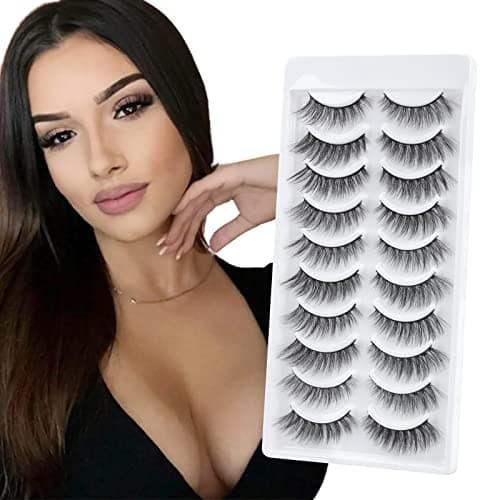 Image of Cat Eye Lashes Natural Look Eyelashes False Lashes Strip Lashes 3D Mink Lashes Short Fluffy Wispy Faux Mink Lashes Light Volume Fake Lashes 10 Pairs Multi pack by Glowingwin