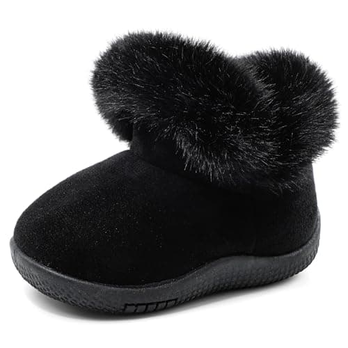 Image of MK MATT KEELY Baby Winter Snow Boots 0-5 Years Toddler Girls Fluffy Booties Outdoor Warm Walking Shoes with Soft Anti-Slip Rubber Sole,Black,Size 4/4.5 UK Child