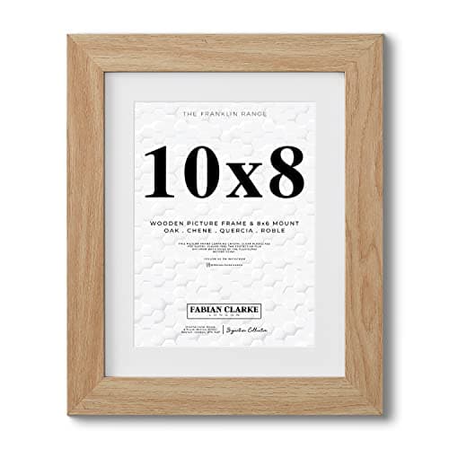 Image of Fabian Clarke London® 10x8 Modern Oak Wooden Picture Photo Frame with White 8x6 Mount to Hang Portrait or Landscape