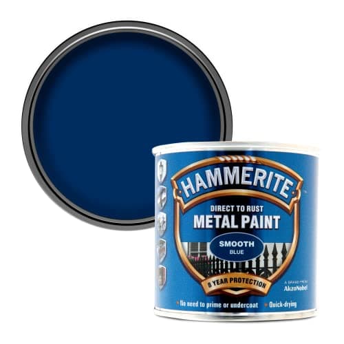 Image of Hammerite 5084884 Direct to Rust Metal Paint - Smooth Blue Finish 250ML