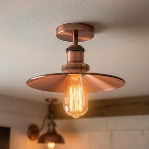 Image of DC VOLTAGE Pack of 1 22cm Vintage Ceiling Light Edison Flush Mounted E27 Copper Industrial Chandeliers Ceiling Light Fixture Metal LED Light Fitting for Kitchen Island, Farmhouse, Dining Room