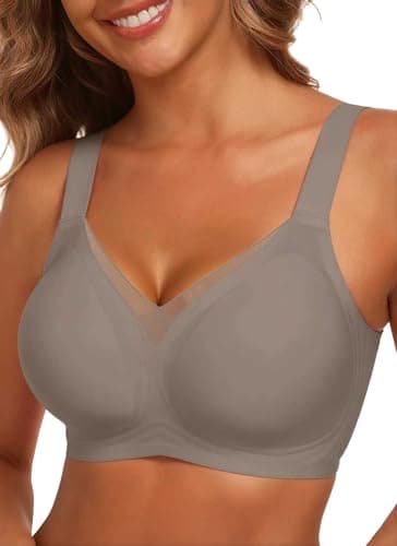 Image of AYIFU Womens Wireless Bras Comfortable V Mesh Full Coverage Seamless Bralette Supportive No Underwire Tshirt Everyday Bra, Taupe Brown, M