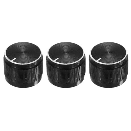 Image of sourcing map 3pcs Potentiometer Knob Knurled Shaft Black Aluminum 6mm Shaft Dia. Rotary Knob 17mmx13mm Volume Control Knob