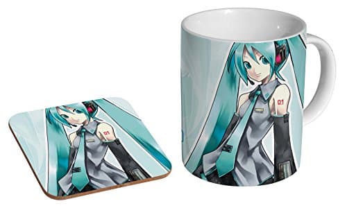 Image of Miku Hatsune Vocaloid Ceramic 11oz Ceramic Coffee Mug + Coaster Gift Set - Vocaloid Anime Gift