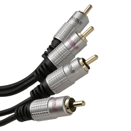 Image of kenable Pro Audio Metal 2 x RCA Phono Plugs to Twin Plugs Cable Lead Gold 1m