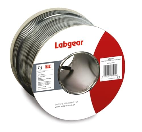 Image of Labgear 100m Coaxial Satellite Cable RG6 – Black Digital Aerial, Data & Satellite TV Cable Double Shielded, Gas-Injected Foam, Professional Quality BS EN 50575 Certified