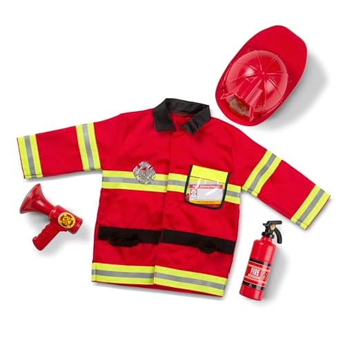 Image of Melissa & Doug Kids Fireman Costume Role Play Toys | Fancy Dress for Children & Toddlers Halloween Costumes | Pretend Play Gifts for Kids Age 3 to 6