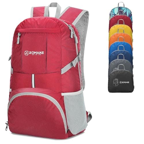 Image of ZOMAKE Lightweight Foldable Backpack, Packable Rucksack 35L Folding Small Back Pack Foldaway Ultralight Daypack Collapsible for Women Men Travel Hiking Walking (Red)