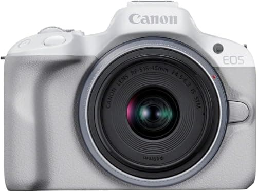 Image of Canon EOS R50 Mirrorless Camera (White) + RF-S 18-45mm F4.5-6.3 IS STM Lens - 24.2MP, APS-C, 15fps | 4K 30p Oversampled 6K Video | Wi-Fi and Bluetooth | Compact, Portable for Travel & Vlogging