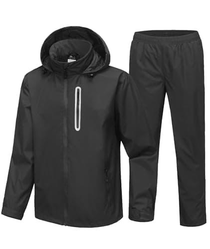 Image of JACKETOWN Men's Rain Suit Waterproof Rain Jacket & Trousers Golf Rian Suit Jacket Windproof Motorbike Hooded Rain Gear Work Wear Lightweight Fishing Rainwear with Pockets M-3XL