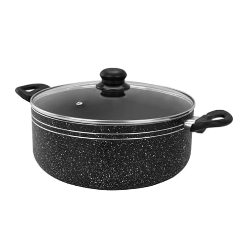 Image of Royalford Casserole Dish with Tempered Glass Lid | Cooking Pot, Induction Stockpot Saucepan with Non-Stick Coating | Aluminium Cookware, Suitable for Multiple Hobs | Black (28 Cm)