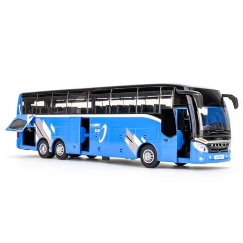 Image of TGRCM-CZ 1/30 Luxury Bus Model Car, Zinc Alloy Pull Back Vehicles Model Car with Sound and Light for Collectors & Kids 3+ Years Old Birthday Gift (blue)