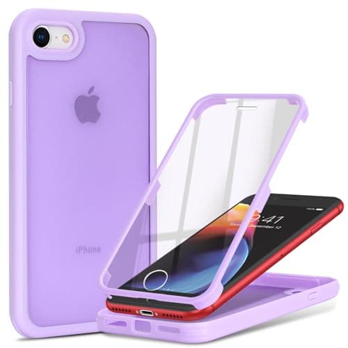 Image of Zouzt Matte Case for iPhone 7/8/SE 2020/SE 2022 4.7" with Screen Protector, Glass Screen Protector 360 Full Body Protective Shockproof Frosted Phone Case, Anti-Fingerprint - Light Purple