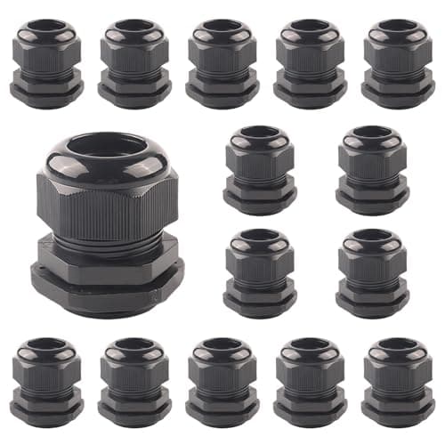 Image of 15 Pack M20 20mm IP68 Waterproof Cable Glands for 6-12mm Cables, Plastic Nylon Compression Connectors with Locknut and Washer