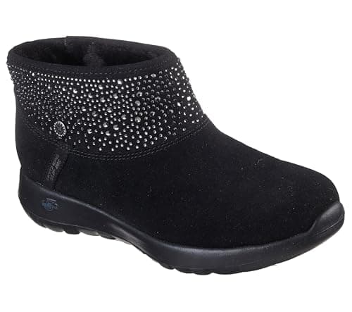 Image of Skechers Women's On-The-Go Joy-So Glam Martha Stewart Hands Free Slip-ins Ankle Boot, Black/Black, 6.5