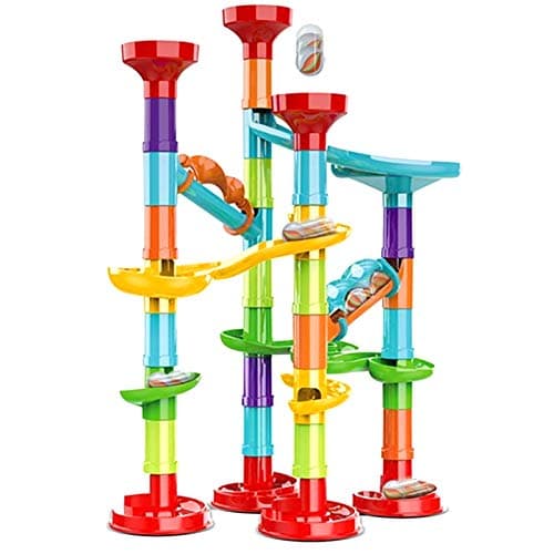 Image of 50Pcs Marble Run Set, Building Blocks Construction Coaster Game, Maze Race with 15 Glass Marbles for Kids, Educational Race Track Game Birthday Gifts