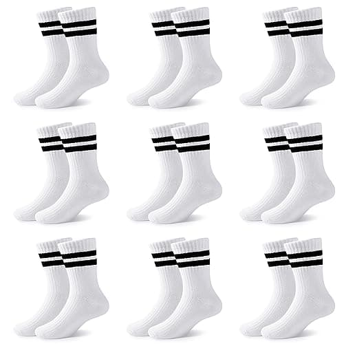 Image of JOCMIC 9 Pack Junior Cotton School Sports Socks Toddler Kids Crew Athletic Boys Girls Cushioned Ankle 7-10 Years