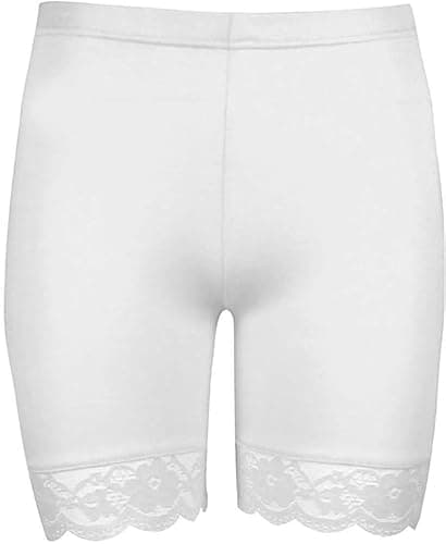 Image of ANZEE Ladies Lace Trim Cycling Shorts | Women's Bike Yoga Dancing Gym Exercise Stretchy Short - Girl’s Lace Trim Soft Boxer Shorts Underwear (UK, Numeric, 12, 14, White)