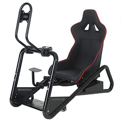Image of Racing Simulator Cockpit with Adjustable Steering Wheel, Foam and Leather Seat, Enhanced Racing Experience, Black Frame