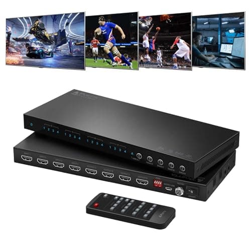 Image of PORTTA 4x4 HDMI Matrix 4K 60Hz 4:4:4, 4 in 4 Out Switch Splitter, Audio Extractor, 16 EDID Modes with Remote Control Supports HDMI 2.0b, HDCP 2.2, HDR, YUV, ARC, 18Gbps, 3D, Downscaler 4K & 1080P